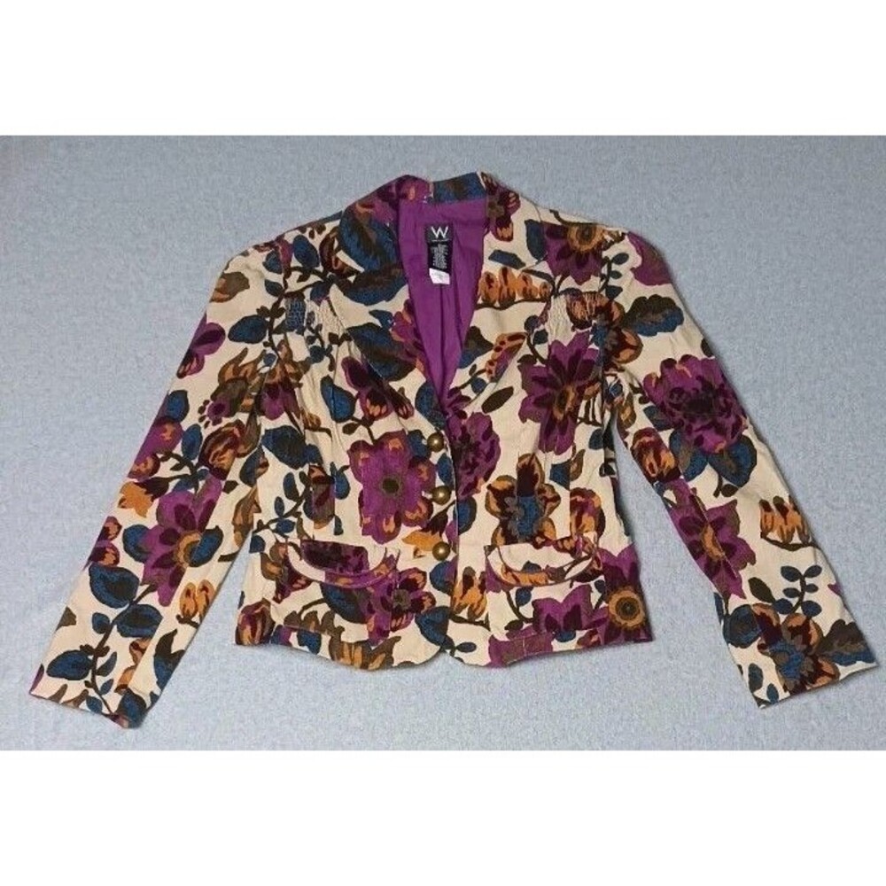 Work To Weekend Corduroy Jacket Blazer Womens Size 10 Purple Floral Printvcollar